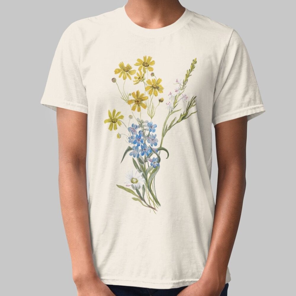 Mixed Wildflowers Vintage Floral Print Short Sleeve Graphic Tee T-shirt S M L XL